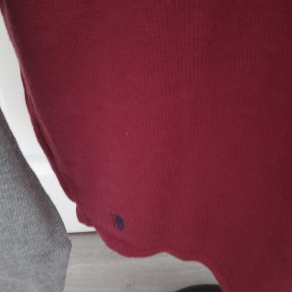 U.S. Polo Assn Men’s 2XL Raglan Thermal Shirt Burgundy Gray Logo Waffle Knit - Picture 3 of 8